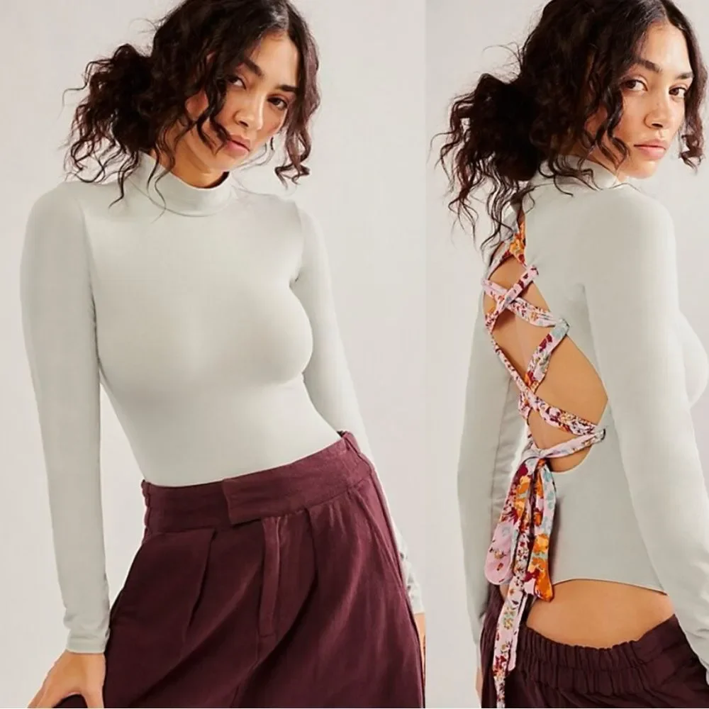 Nwt Free People Straps In The Back Bodysuit Mercury Grey